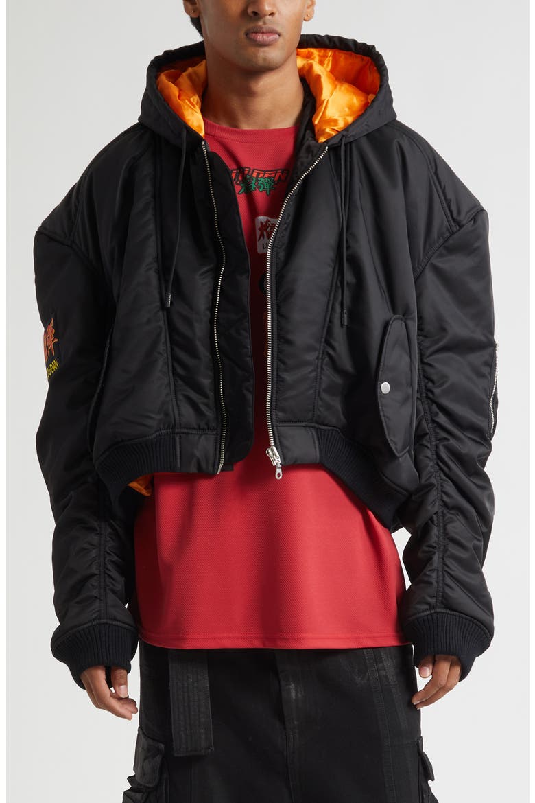 Patch Bomber Jacket, Main, color, BLACK