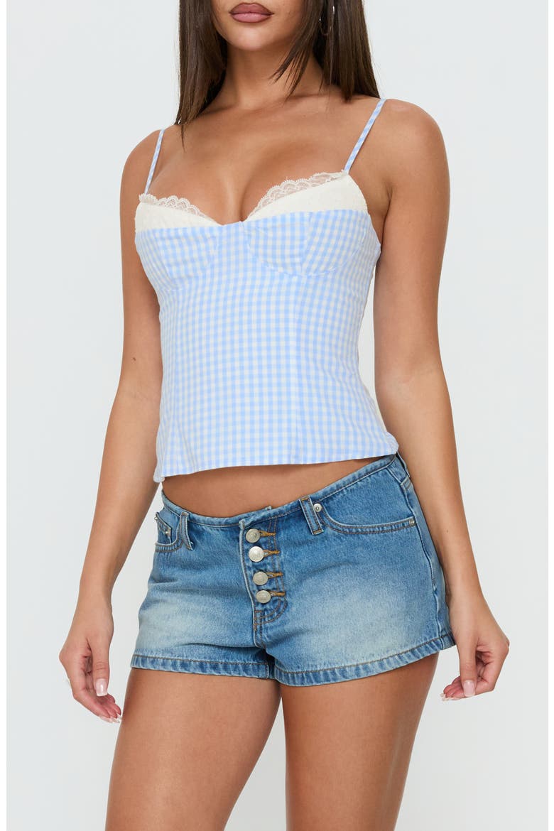 Gingham Spliced Bust Detail Cami, Main, color, BLUE GINGHAM