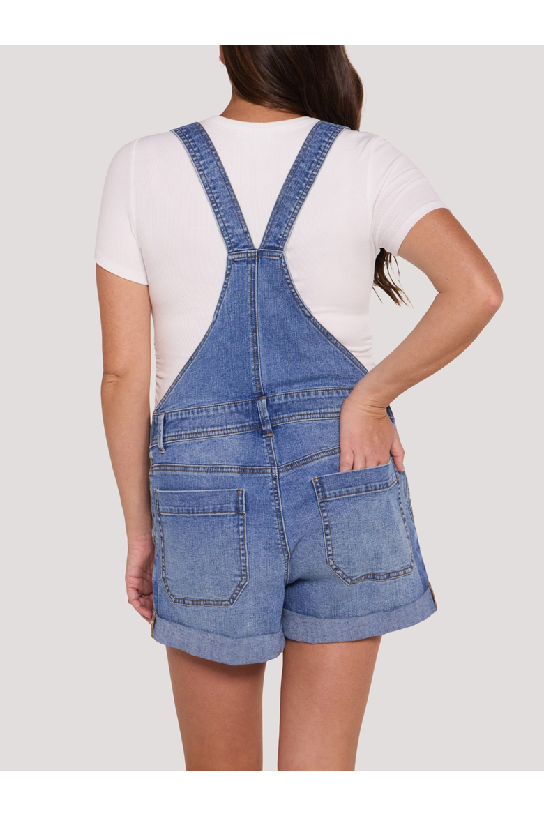 Stretch Waist Short Maternity Overalls, Alternate, color, Lake Wash