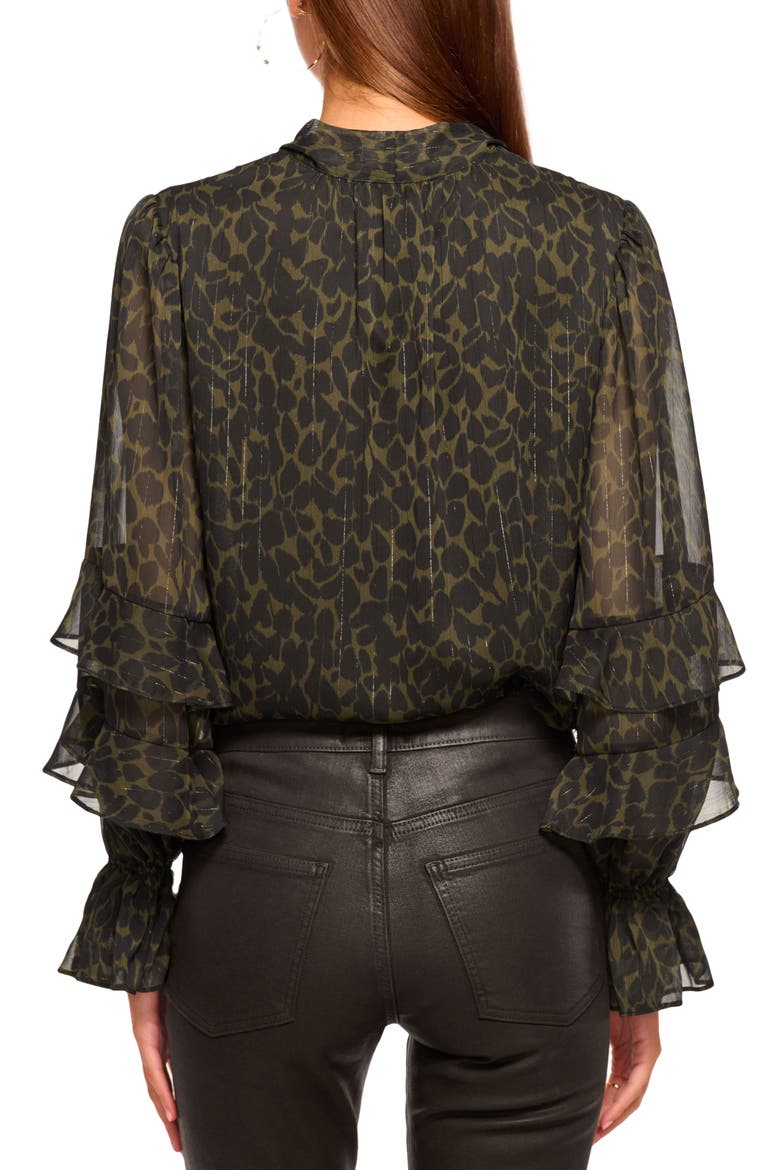 Bonnie Metallic Stripe Leaf Print Top, Alternate, color, BLACK / DEEP OLIVE FOLIAGE