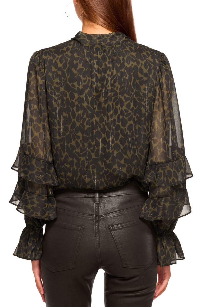 Ramy Brook Bonnie Metallic Stripe Leaf Print Top, Alternate, color, Black / Deep Olive Foliage