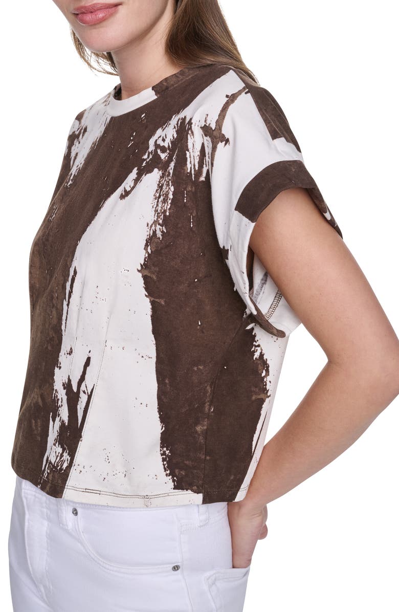 DKNY Dolman Sleeve Pleated Crop Top, Alternate, color, Coconut Brushstroke