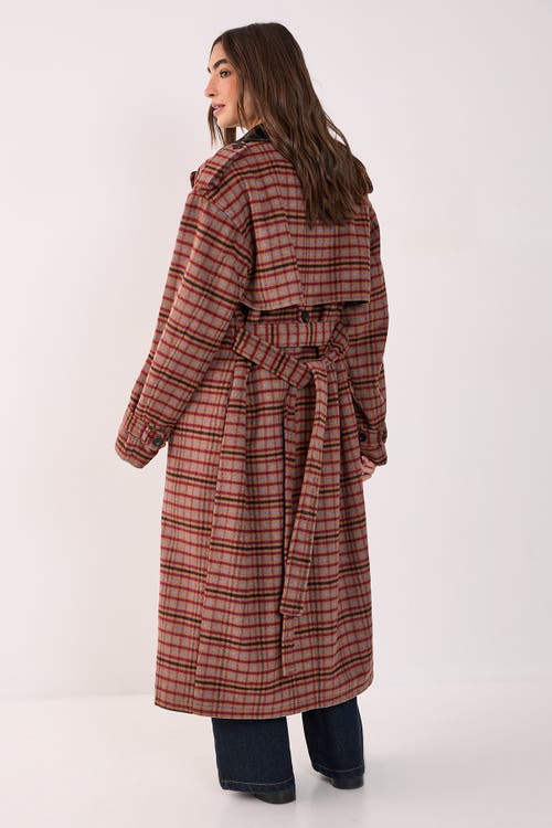 Nasty Gal Check Vinyl Collar Trench Coat In Brown