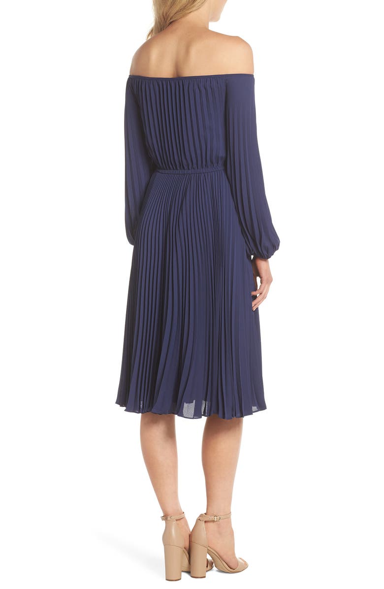 Gal Meets Glam Collection Elise Off the Shoulder Pleated Georgette Dress, Alternate, color,