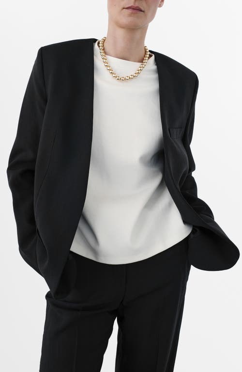 Mango Collarless Blazer In Black