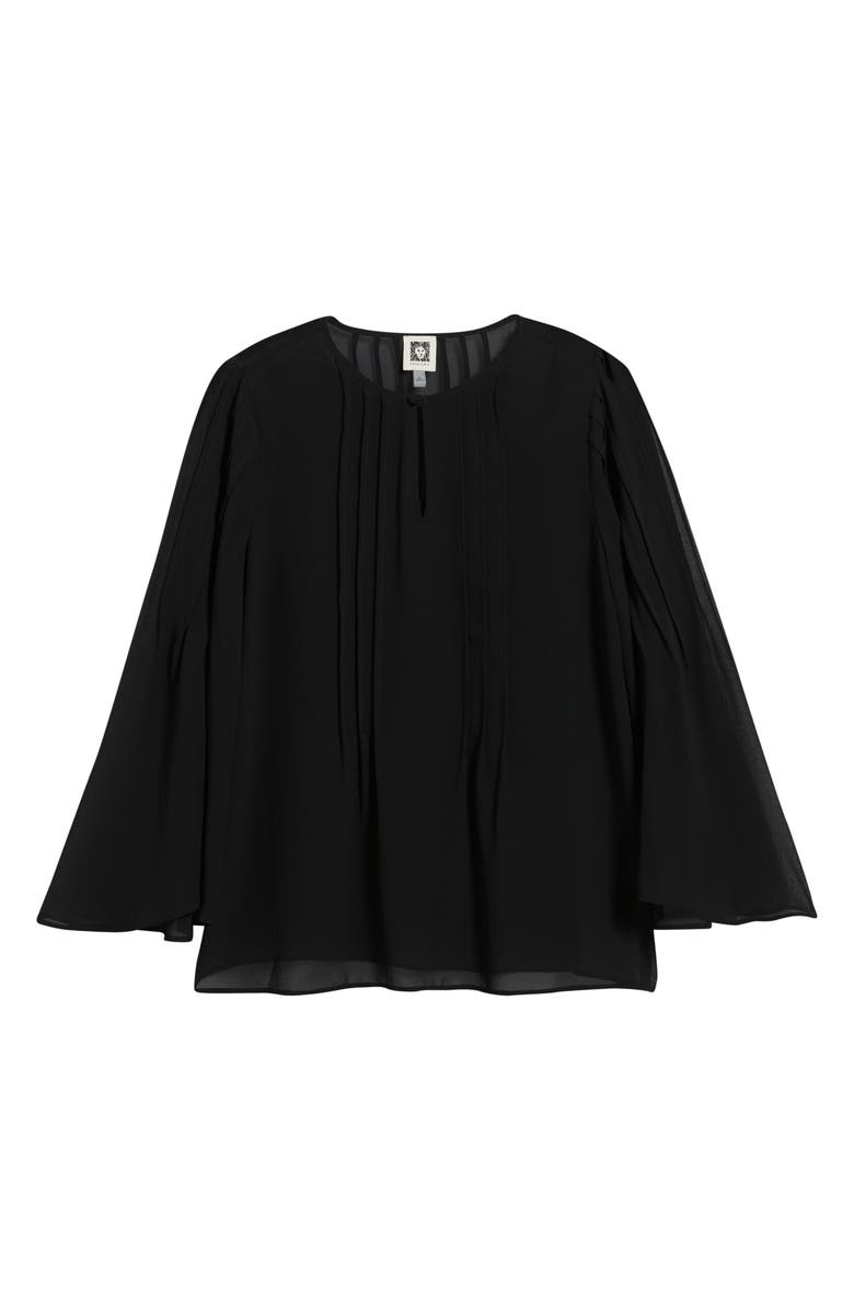 Anne Klein Pintuck Pleat Flutter Sleeve Top, Alternate, color, Anne Black