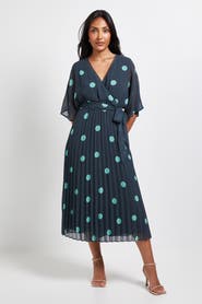 Wallis Petite Spot Pleated Midi Dress
