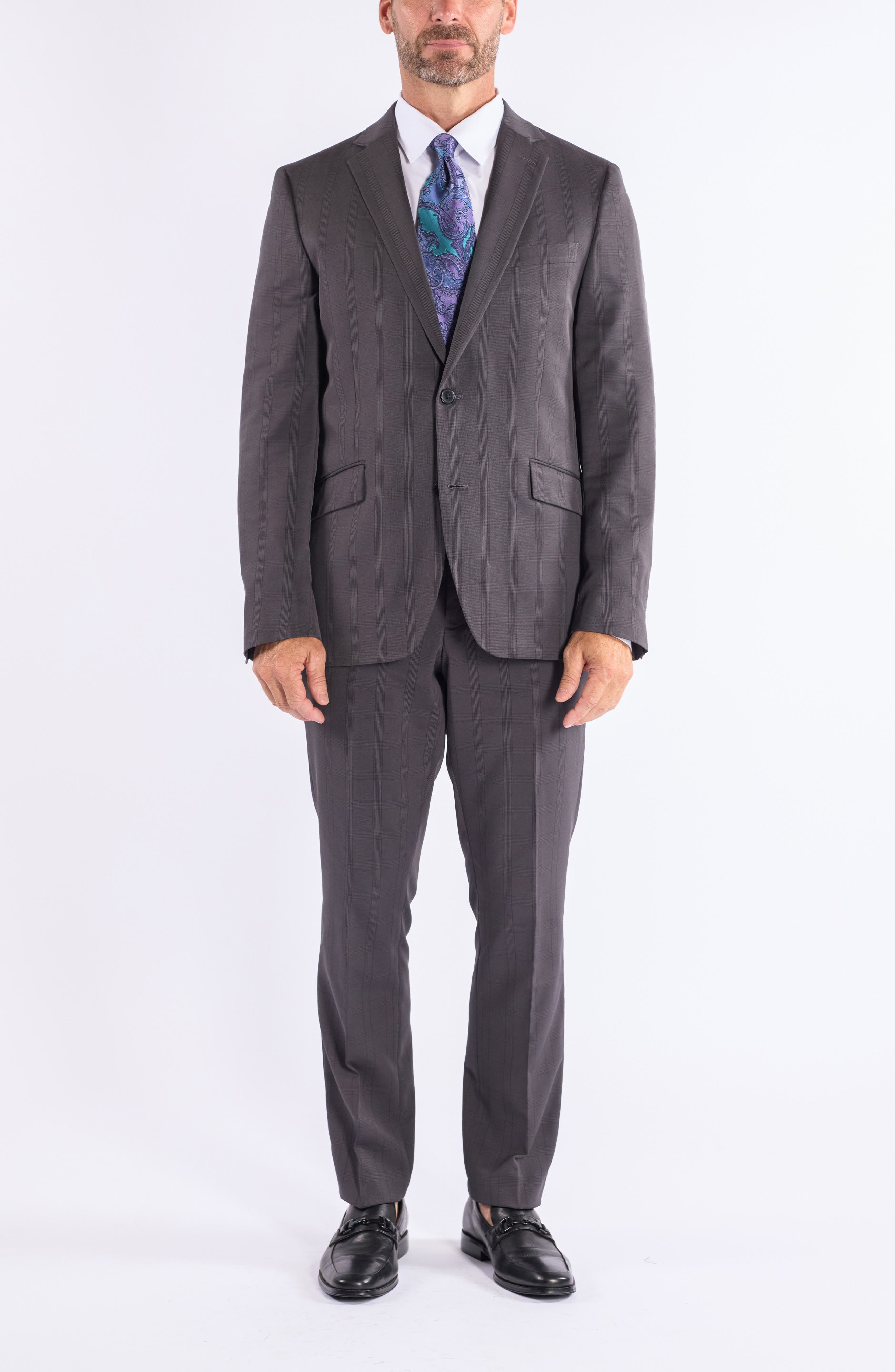 SAVILE ROW CO Hoxton Charcoal Plaid Notch Lapel Suit