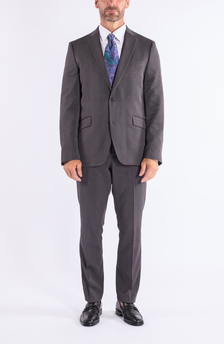 SAVILE ROW CO Hoxton Charcoal Plaid Notch Lapel Suit, Main, color, Grey