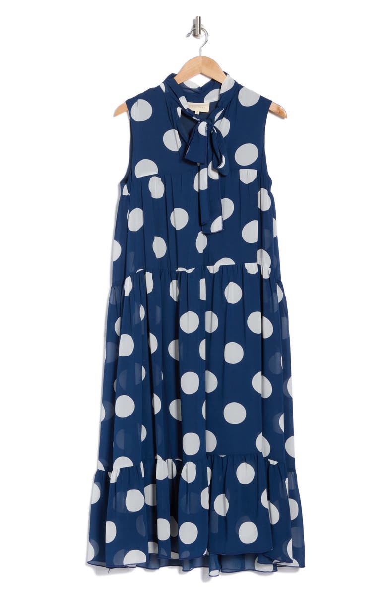 MELLODAY Tie Neck Sleeveless Tiered Midi Dress, Alternate, color, 