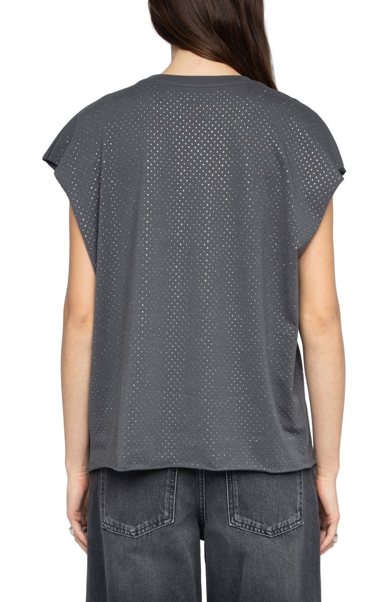 Zadig & Voltaire Cloe Strass Crystal Embellished Dolman Sleeve Top, Alternate, color, Medium Grey