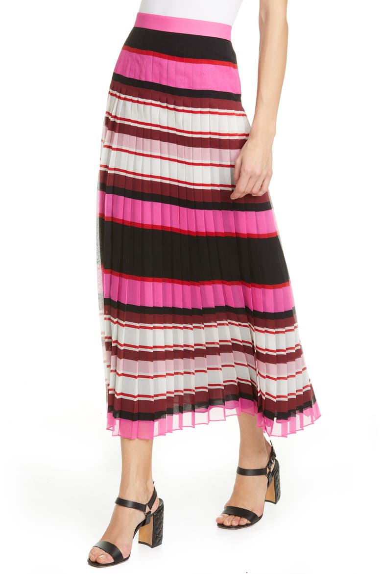 Stripe Pleat Silk Georgette Midi Skirt, Alternate, color, ROSE/ MULTICOLOR