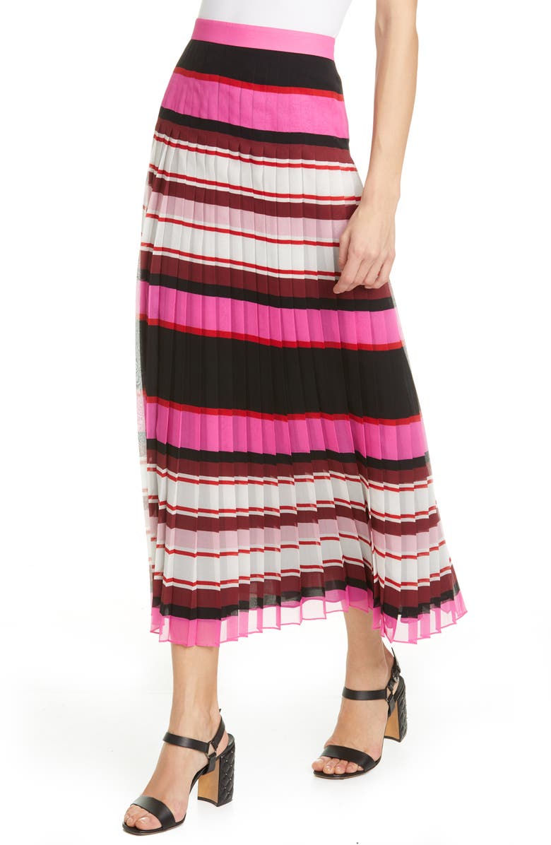 Valentino Stripe Pleat Silk Georgette Midi Skirt, Alternate, color,