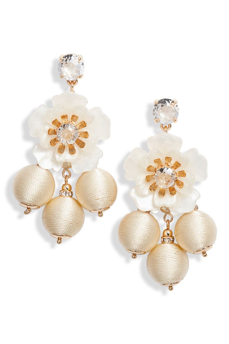 Floral Statement Chandelier Earrings, Main, color, IVORY- GOLD