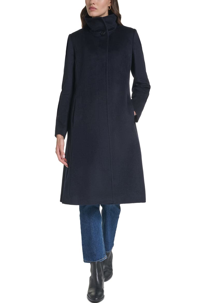 Stand Collar Wool Blend Coat, Main, color, MIDNIGHT