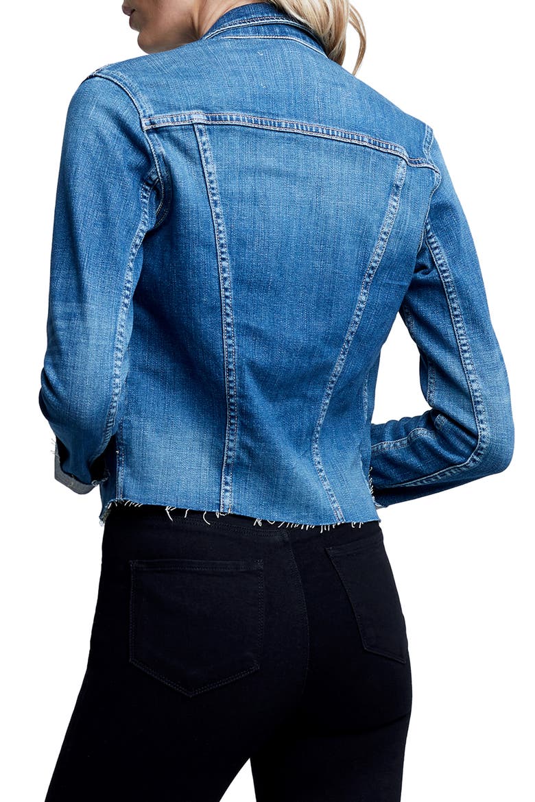 Janelle Raw Cut Slim Denim Jacket, Alternate, color, SHASTA