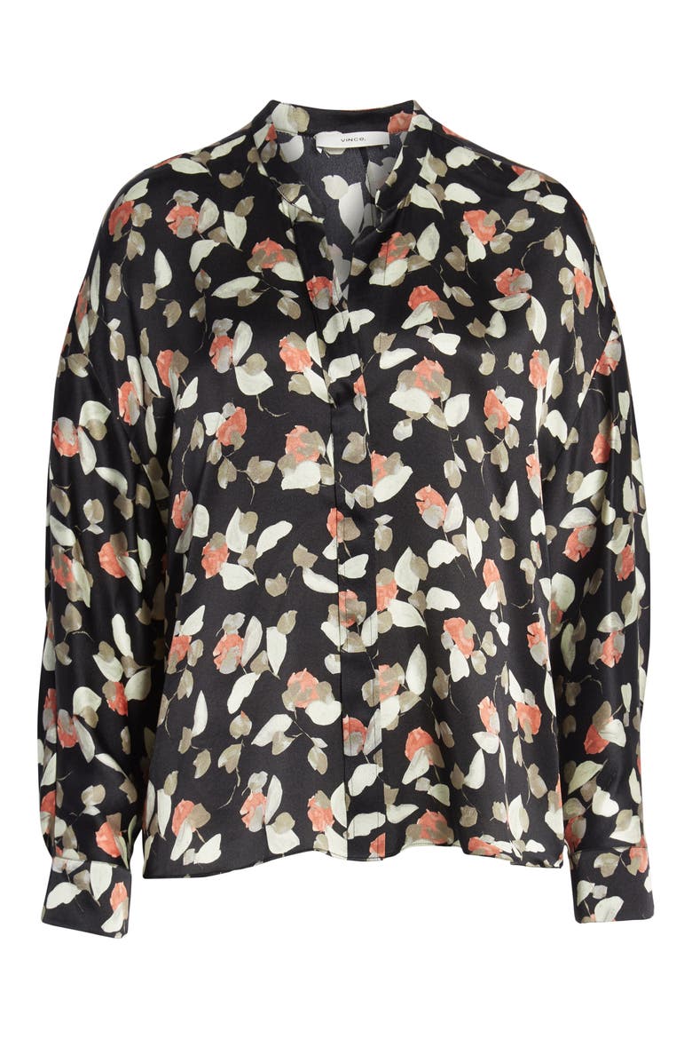 Watercolor Petal Silk Blouse, Alternate, color, BLACK