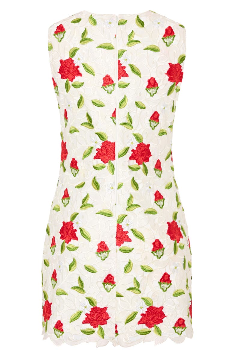 Milly Ivette Embroidered Sleeveless Shift Dress, Alternate, color, White/ Red/ Green