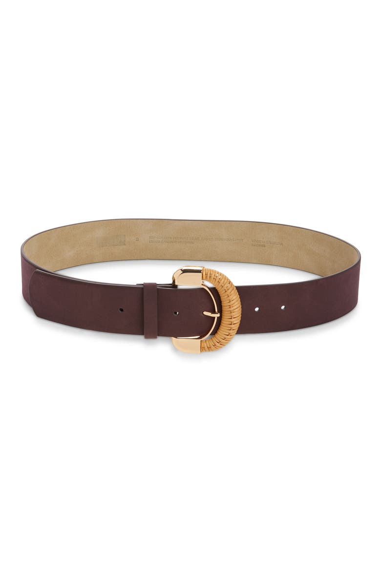 Rattan Buckle Faux Suede Belt, Main, color, BURGUNDY FUDGE
