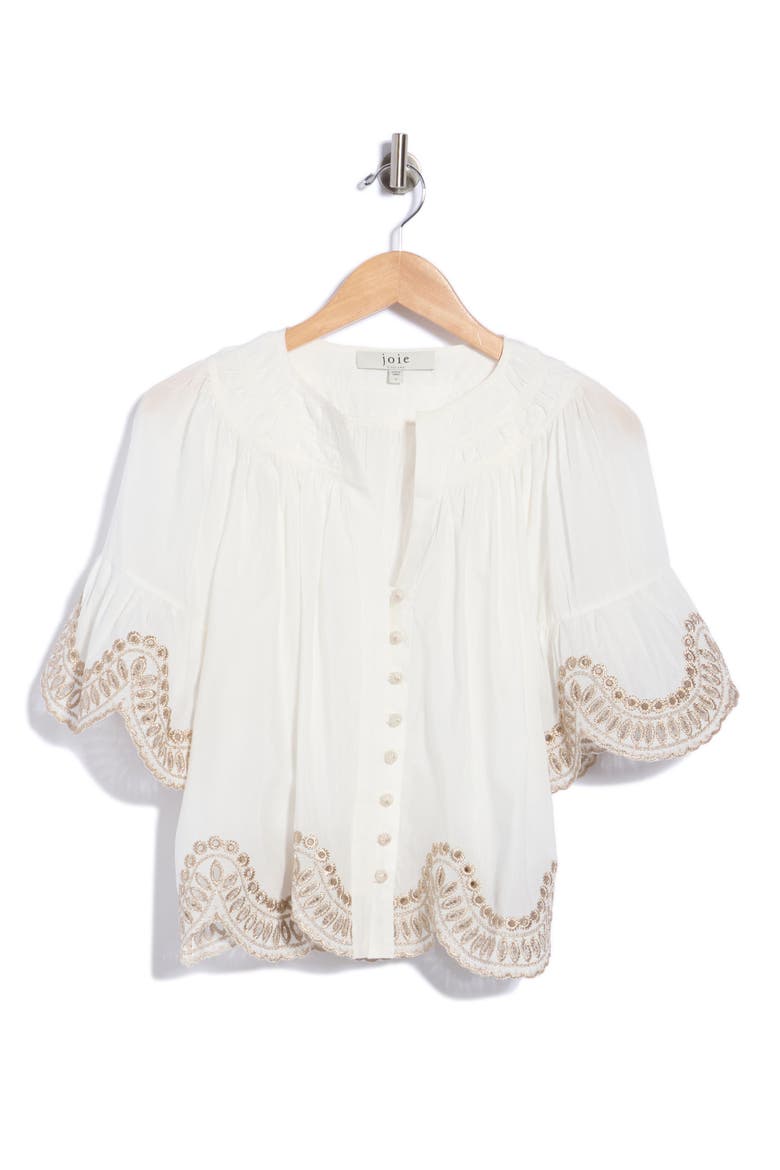 Embroidered V-Neck Blouse, Main, color, IVORY W/ SILVER EMB