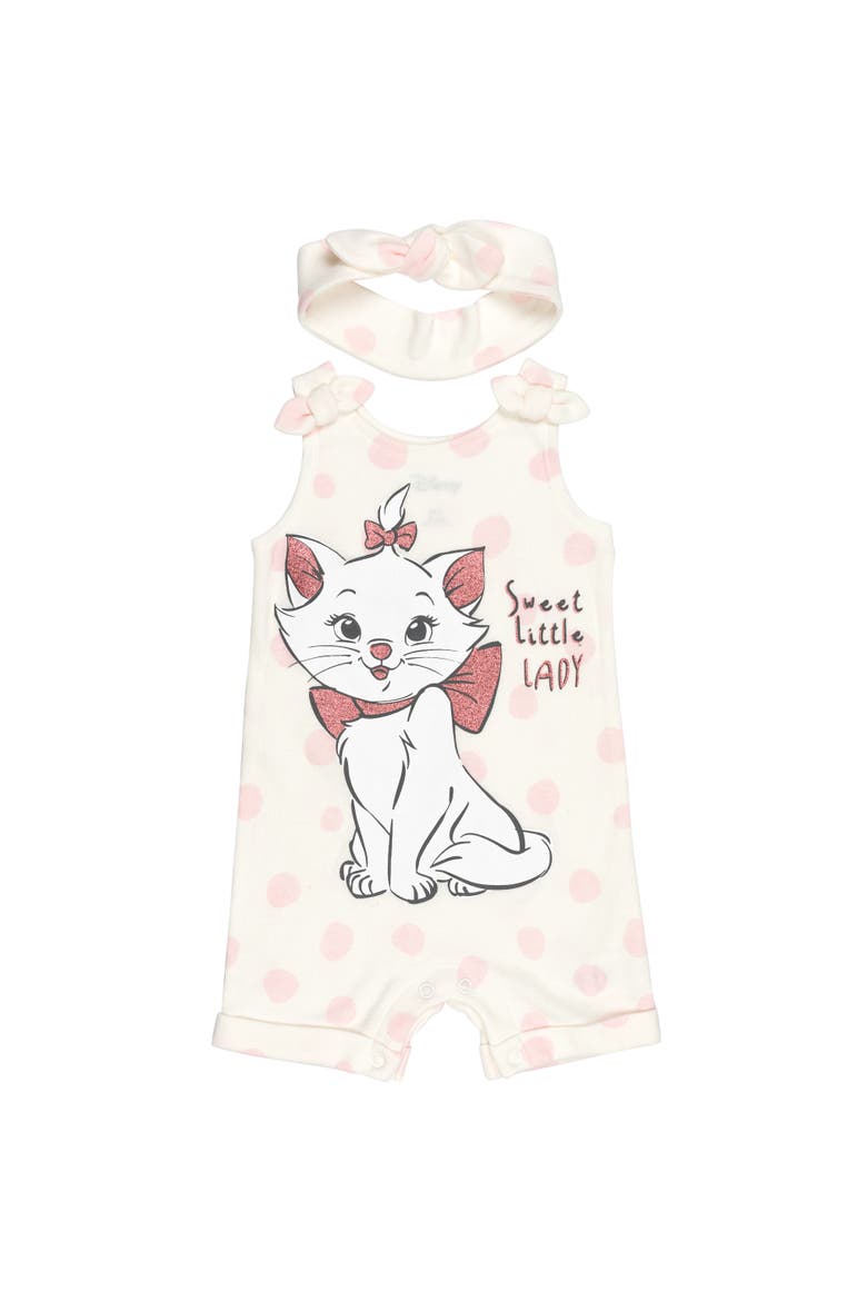 2-Piece Sleeveless Romper and Headband Set, Main, color, Marie Ivory Pink