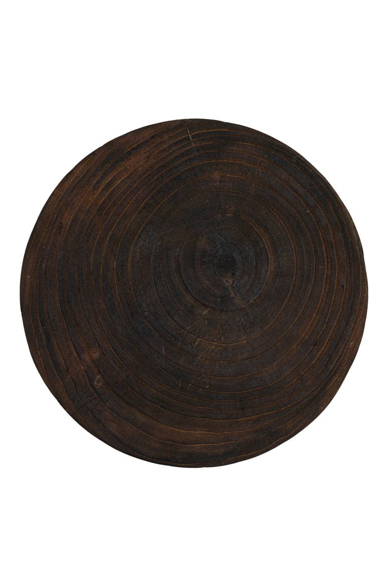 Paulownia Wood Carved Stool, Marbled Brown Finish, Alternate, color, Brown