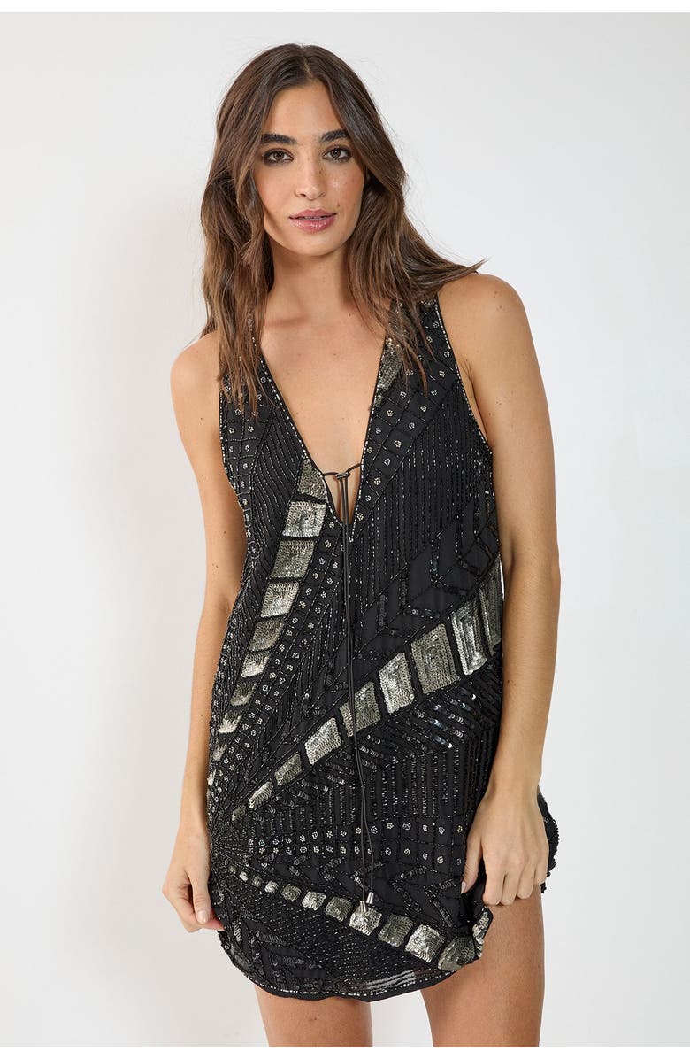 NASTY GAL Plunge Sequin Mini Dress, Main, color, Black