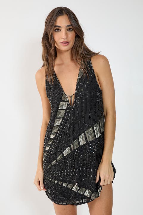 Plunge Sequin Mini Dress
