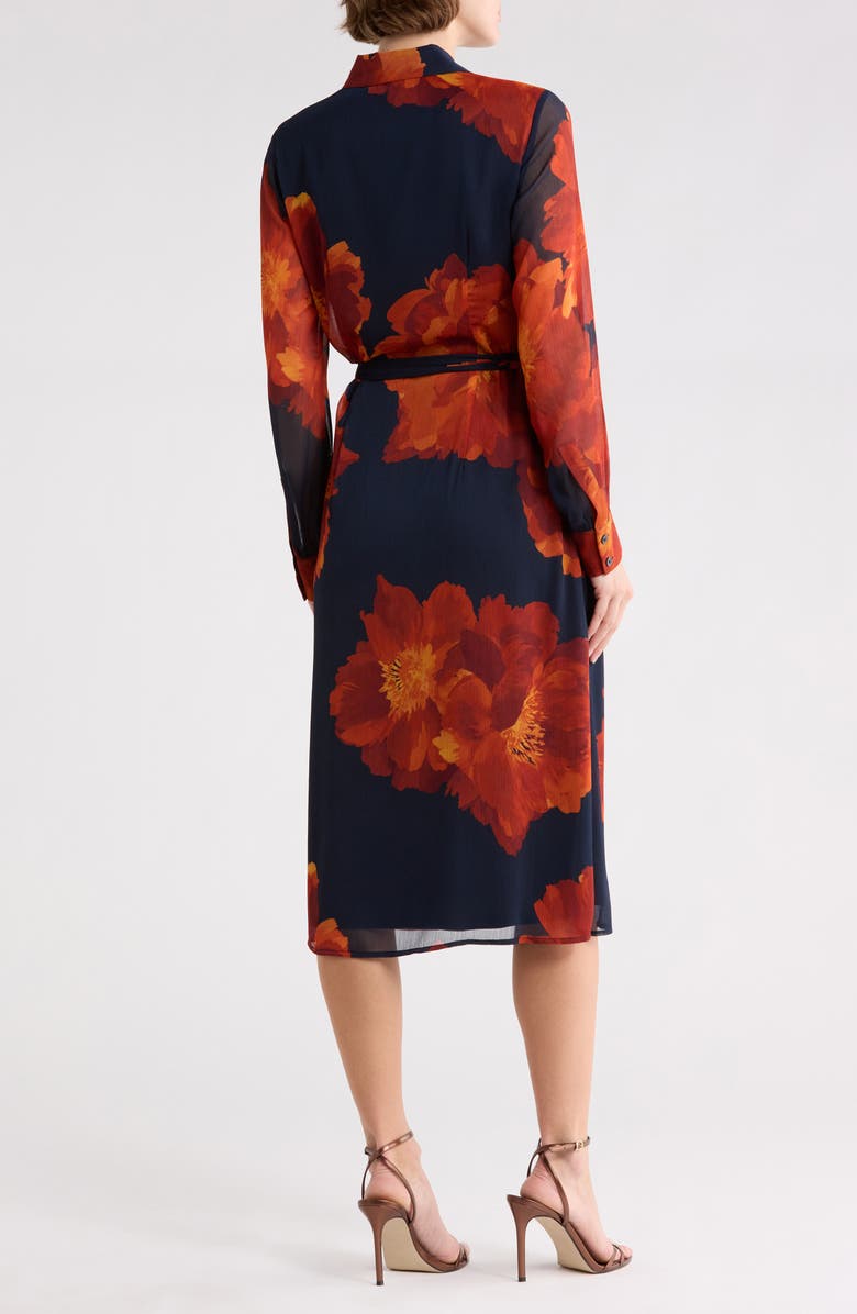 Calvin Klein Long Sleeve Chiffon Midi Dress, Alternate, color, Indigo Multi