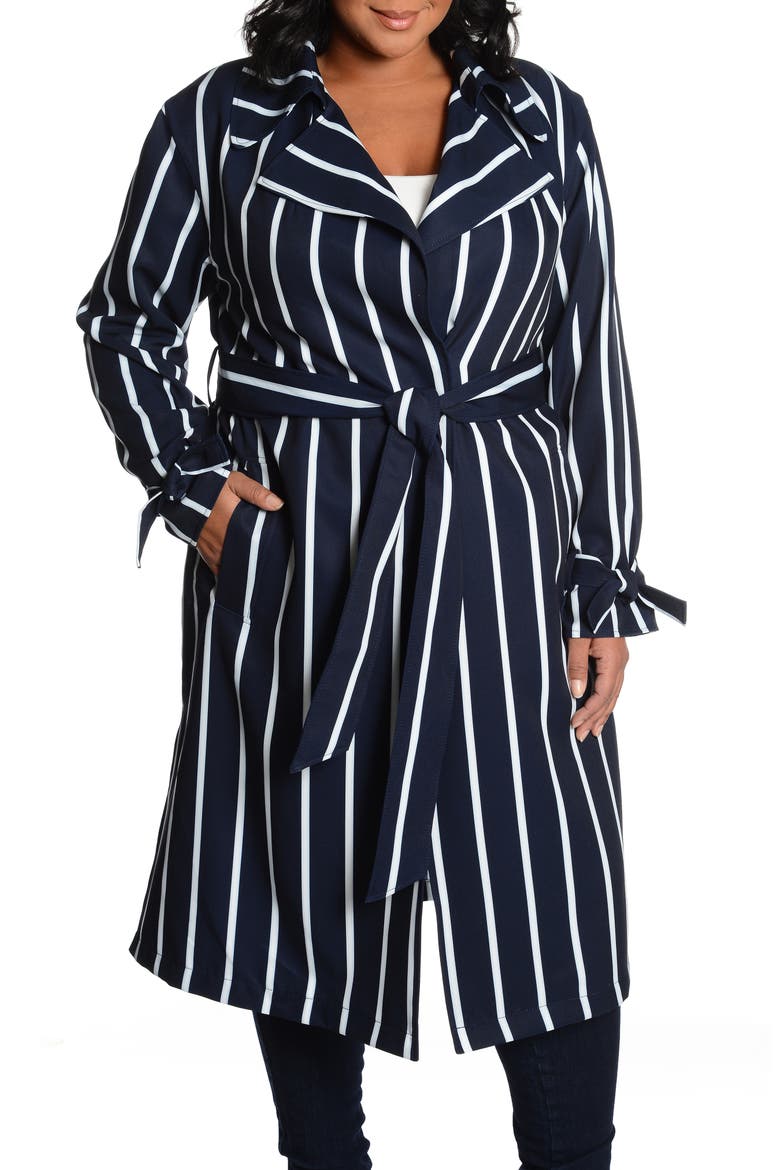 Stripe Water Repellent Trench Coat, Main, color, NAVY/ WHITE STRIPE