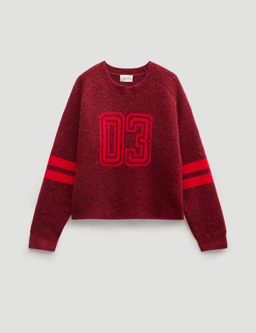 Hush Varsity Jacquard Wool Blend Sweater In Red