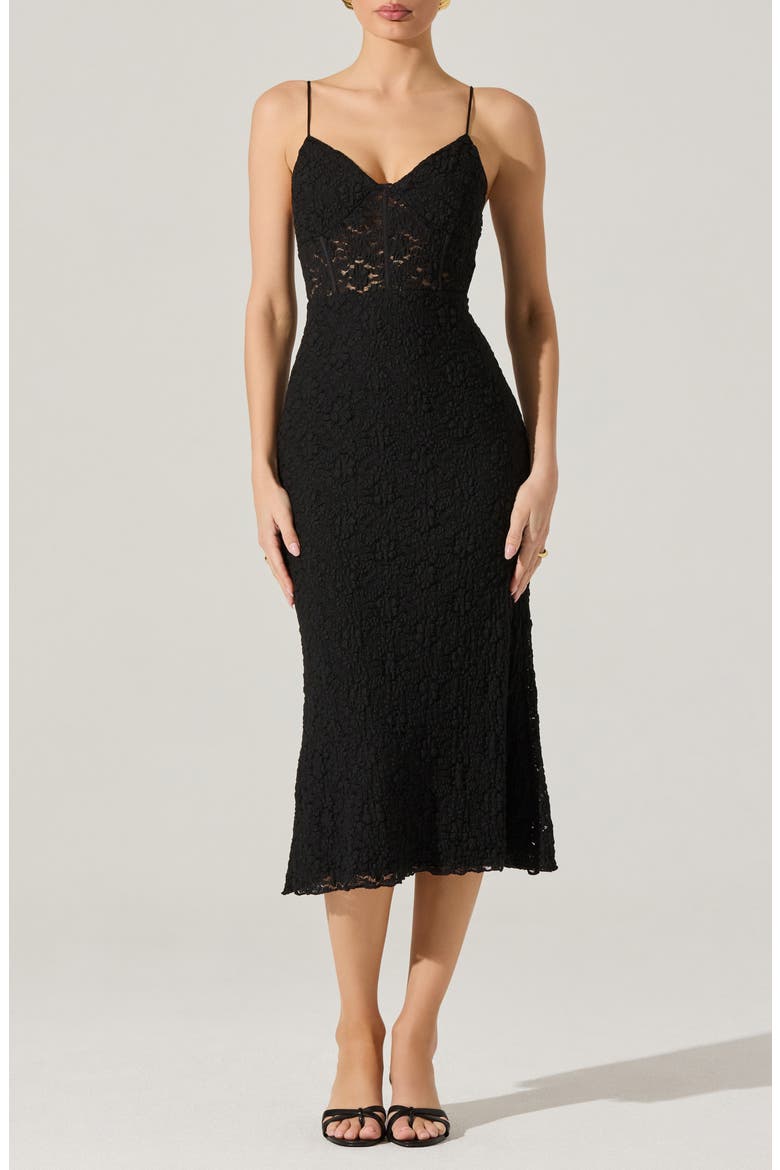 Floral Lace Knit Dress, Main, color, BLACK