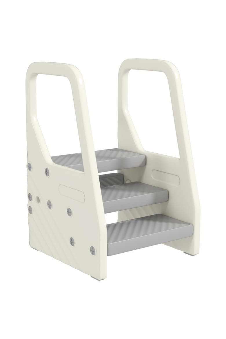 3-Step Kids Kitchen Stool Helper, Handles, Non-slip Surface, Foot Pads, Main, color, Gray