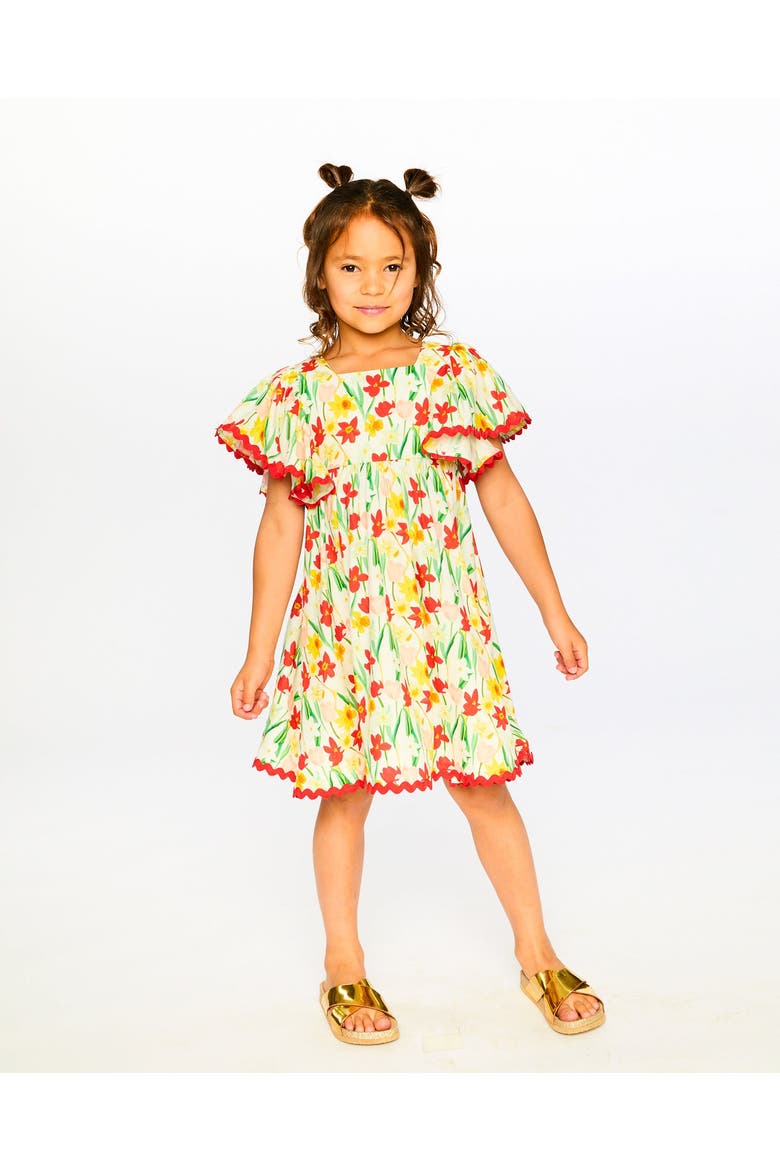 Short Sleeve Viscose Daffodil Dress, Alternate, color, White Printed Daffodils