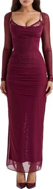 HOUSE OF CB Katrina Lace Mesh Long Sleeve Gown
