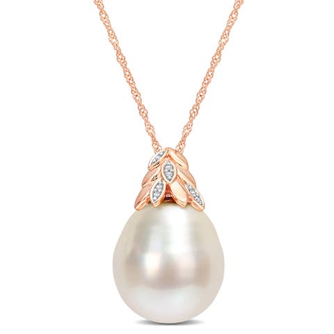 South Sea Pearl & Diamond Necklace 14k Rose Gold