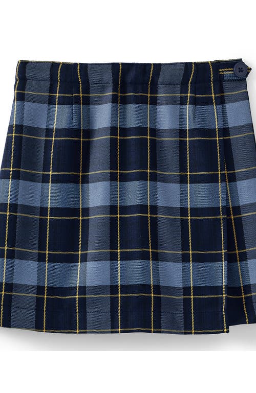 Lands' End School Uniform Girls Plaid A Line Tab Skort Top Of Knee In Blue