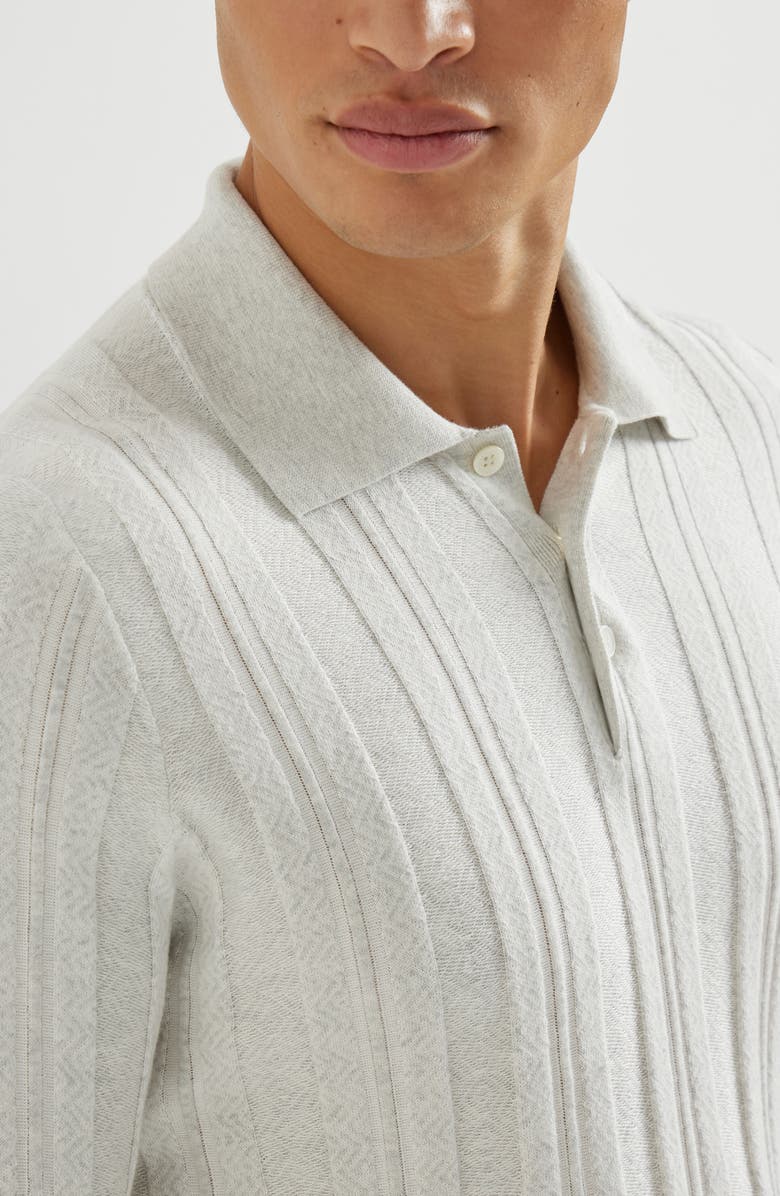 Brunello Cucinelli Jacquard knit polo shirt, Alternate, color, Fog