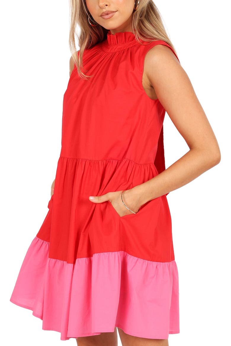 Bradshaw Colorblock Tiered Cotton Shift Dress, Alternate, color, RED/ PINK