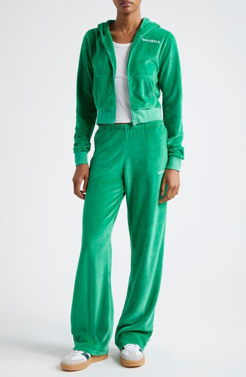 Sporty And Rich Sporty & Rich Health Cotton Velour Graphic Zip-up Hoodie In Verde