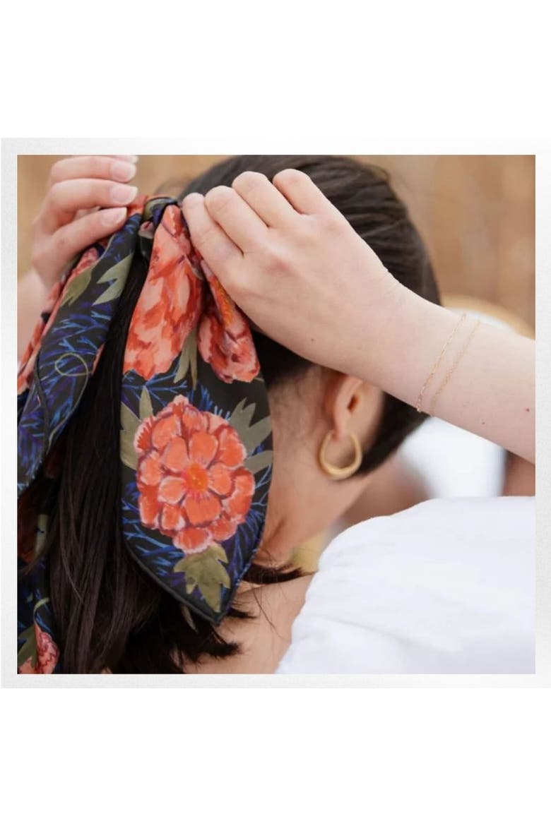 100% Silk Scarf Guadalupe - Dark Floral Pattern, Alternate, color, 35 x 35"