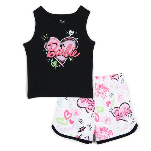 Barbie Babies'  Tank Top & French Terry Shorts Set In Black