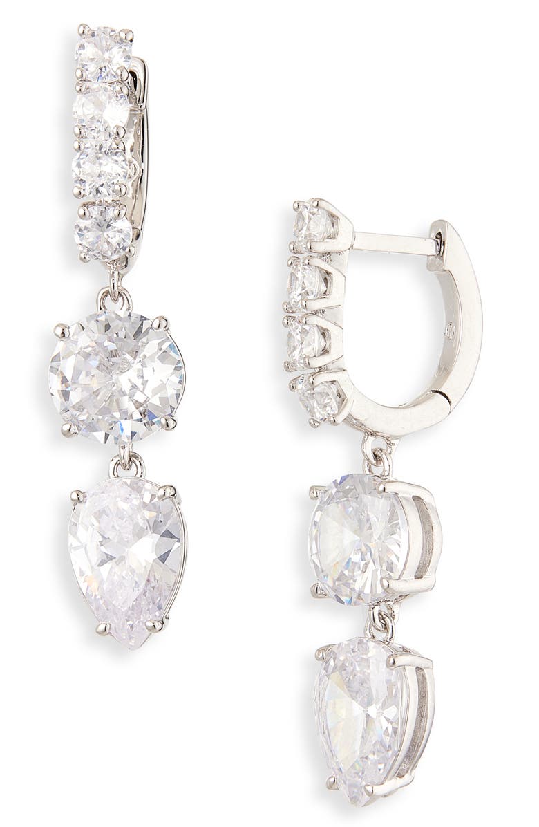 Nadri Jazmin Cubic Zirconia Drop Huggie Earrings, Main, color, Rhodium
