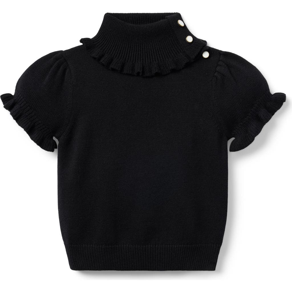 Janie And Jack Turtleneck Puff Sleeve Sweater Top In Black
