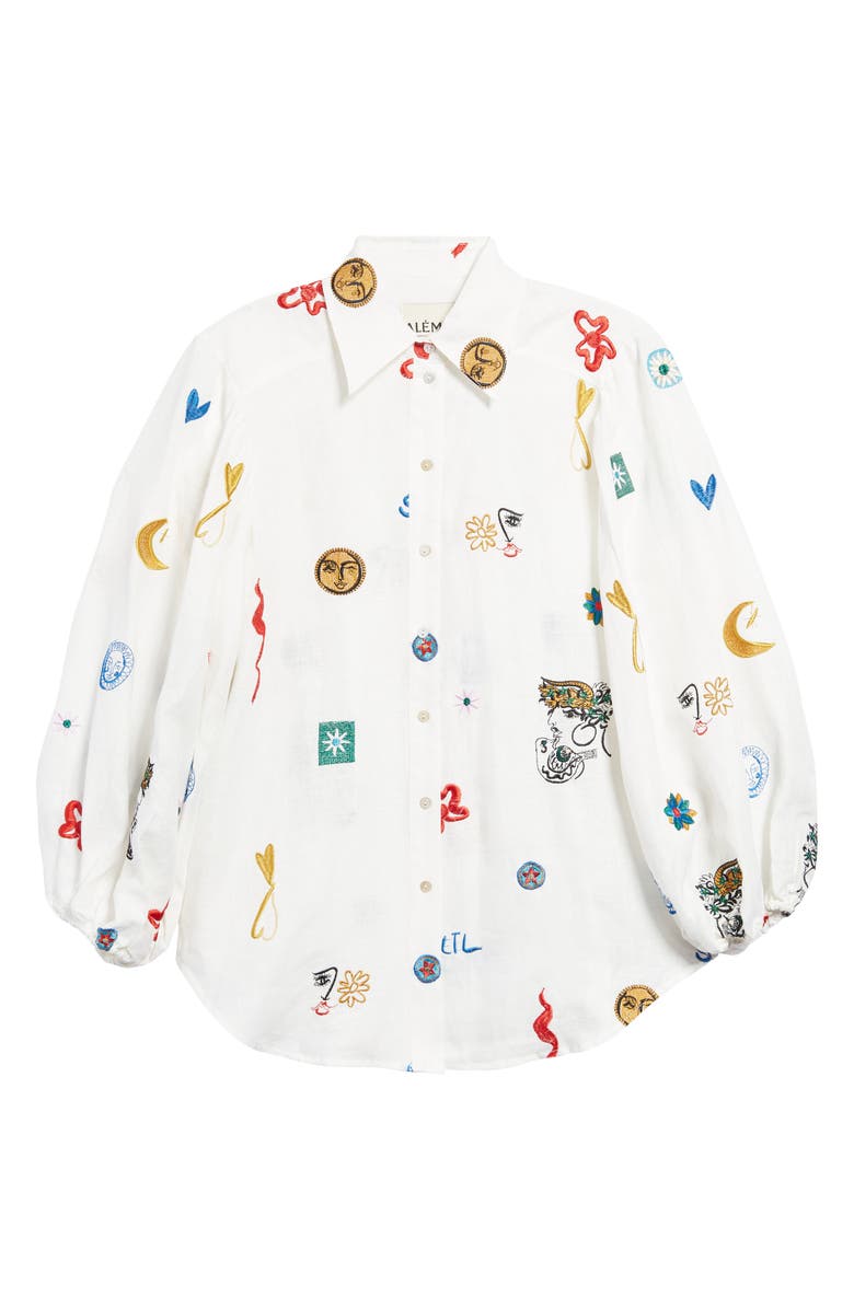 ALEMAIS Soleil Embroidered Linen Button-Up Shirt, Alternate, color, 