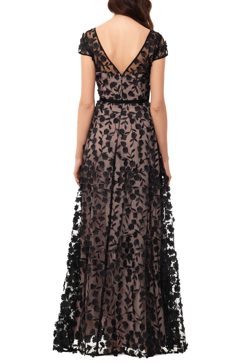 Xscape Floral Embroidered Tulle Gown, Alternate, color, BLACK/ NUDE