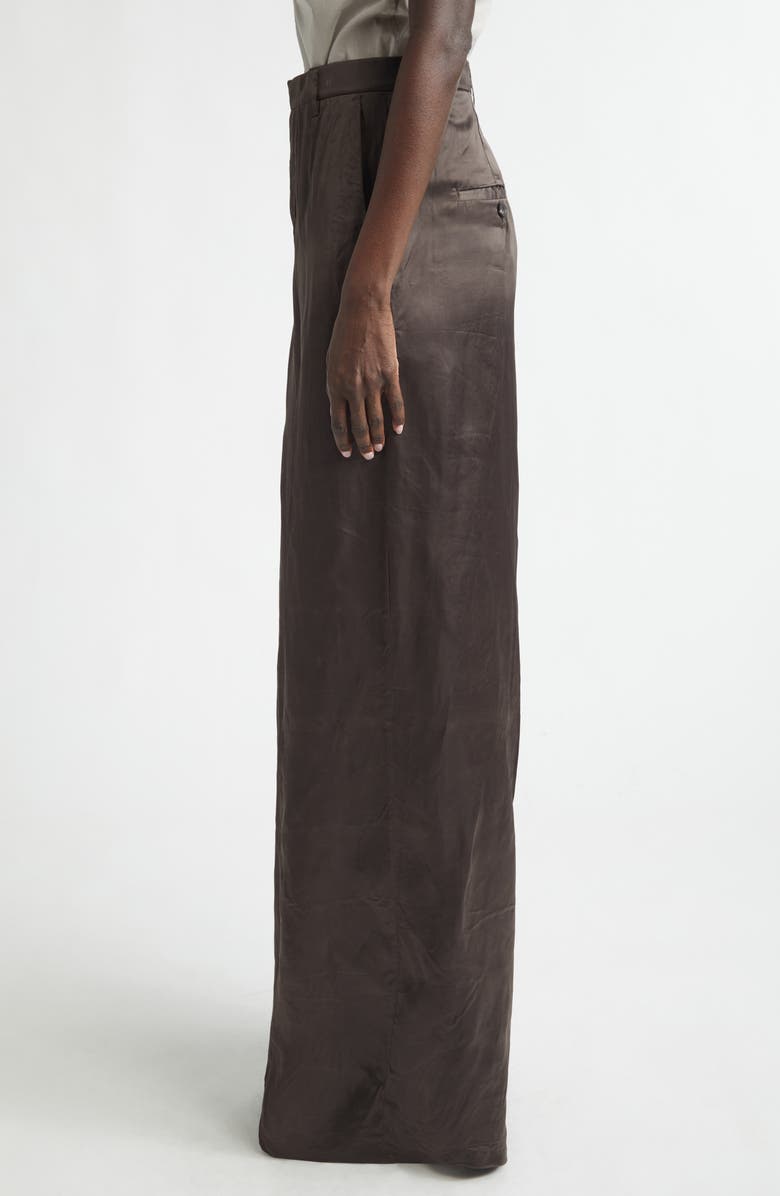 Rick Owens Firbanks High Waist Wide Leg Pleat Front Cupro Satin Pants, Alternate, color, Dark Dust