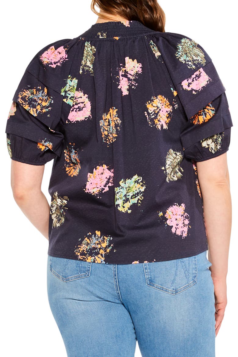 Bright Spot Smocked Neck Top, Alternate, color, INDIGO MULTI