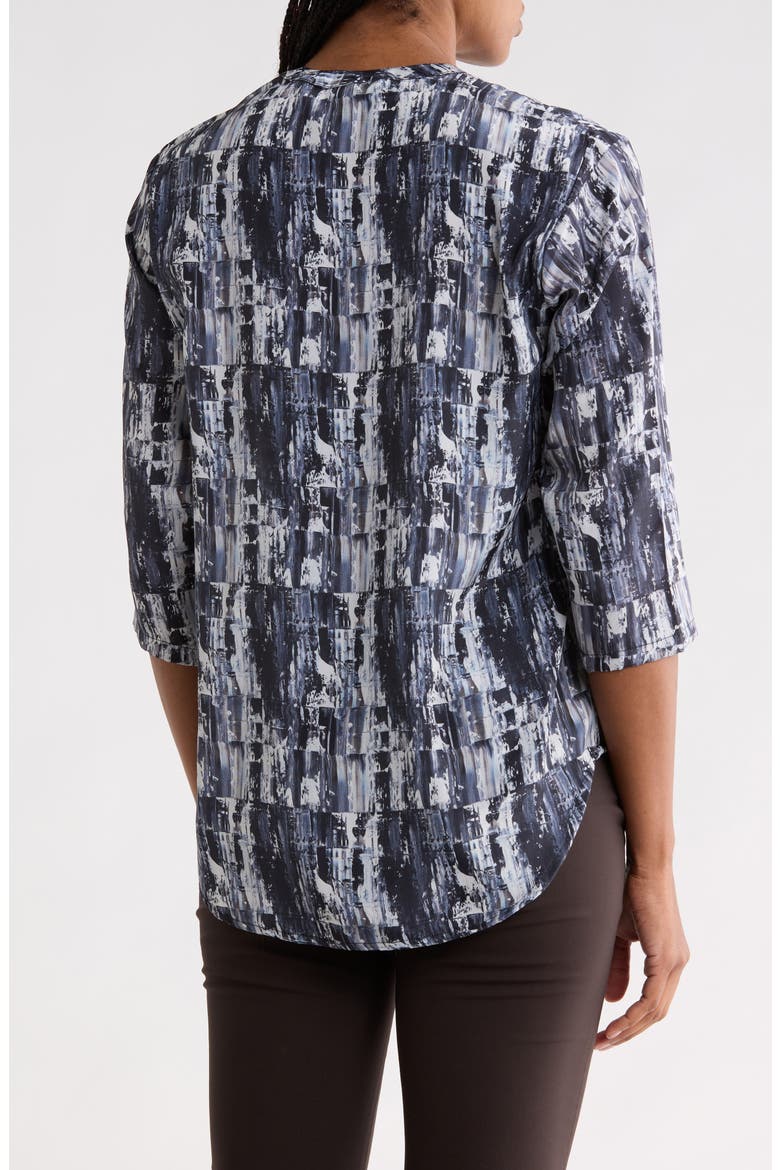 Mandarin Collar Three-Quarter Sleeve Button-Up Shirt, Alternate, color, BLACK/ WHITE