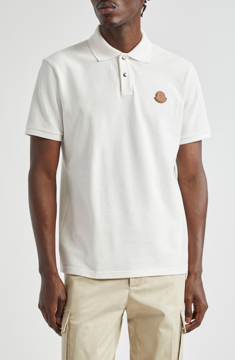 Moncler Logo Snap Placket Cotton Polo, Main, color, Bright White